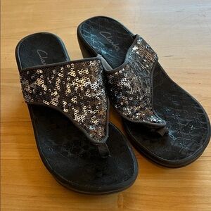 Clarks Glittering Black and Silver Sandals